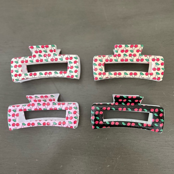 White & Red Cherry Cherries Glossy Pinup Minimalist 4" Lobster Claw Hair Clip - Picture 4 of 6